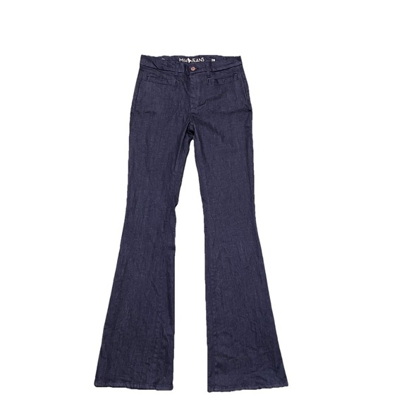 ANTHROPOLOGIE MiH Marrakesh Mid Rise Dark Blue Wash Kick Flare Jeans 28  Boho - Picture 2 of 13